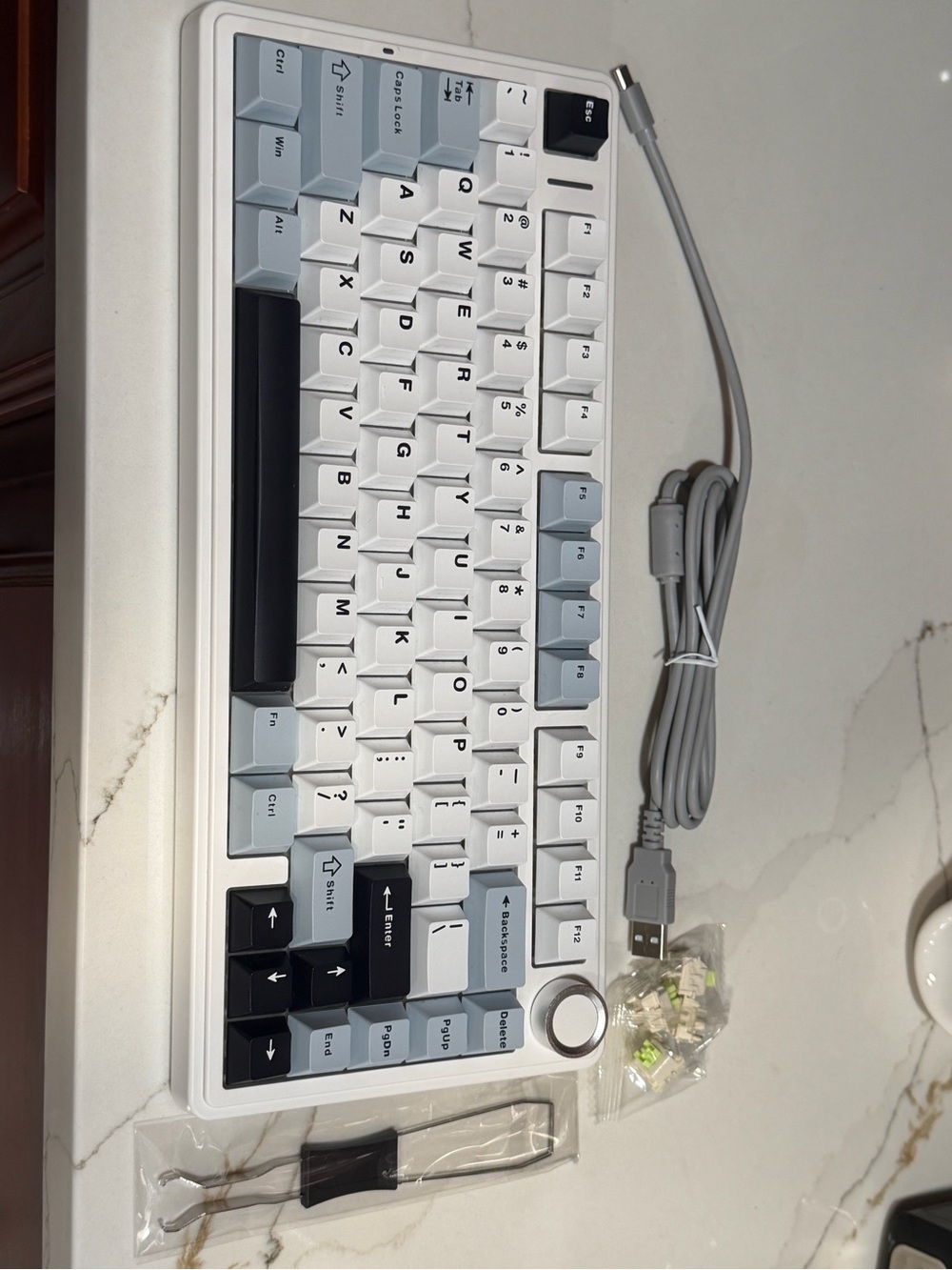 Compact White & Gray Mechanical Keyboard with USB-C Cable